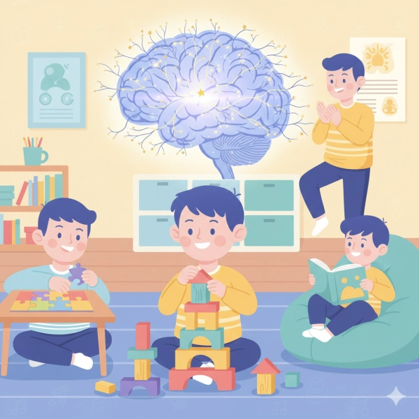 Diagram illustrating neuroplasticity and neural connections forming in a child’s brain