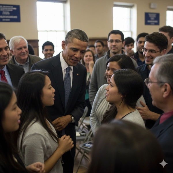 Barack Obama engaging with the public, illustrating emotional intelligence and strategic leadership beyond IQ scores