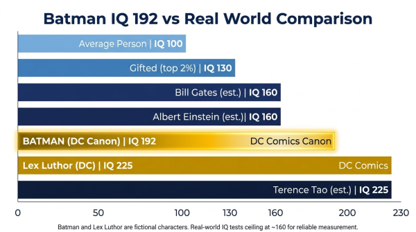 Batman IQ 192 compared to real world IQ scale and notable figures