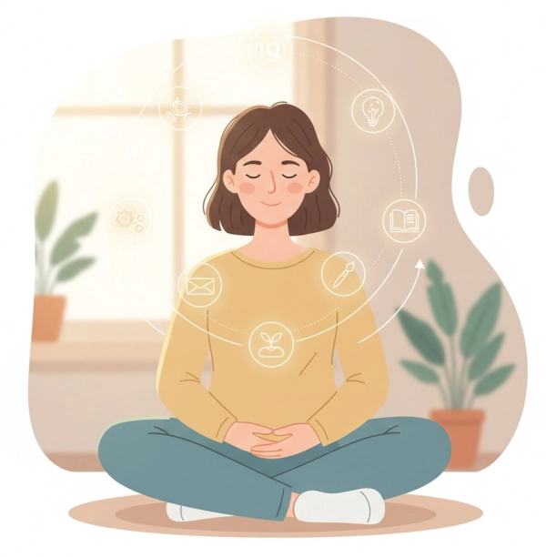 Illustration showing a calm person realizing that a below-average IQ does not limit personal potential