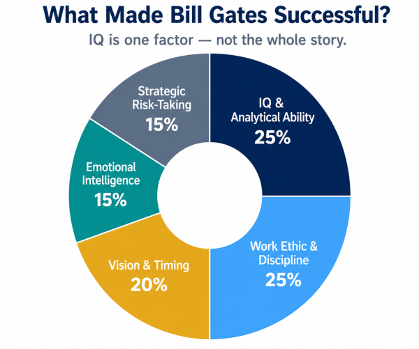 Donut chart showing the multiple factors behind Bill Gates success beyond IQ