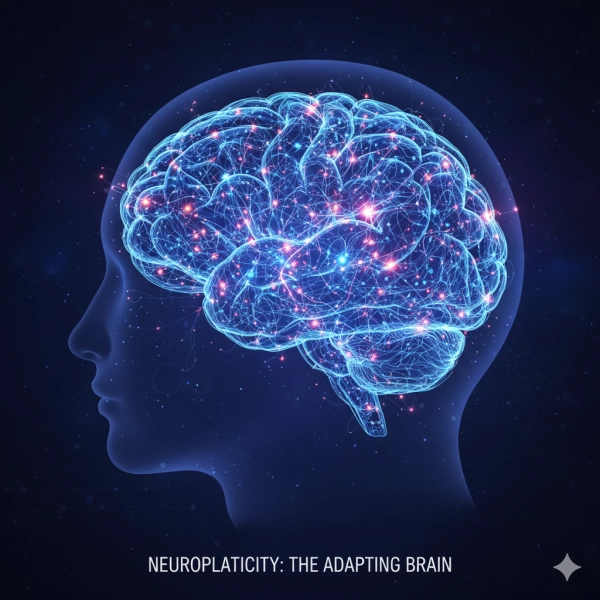 Illustration showing brain neuroplasticity and neural connections adapting through learning and training