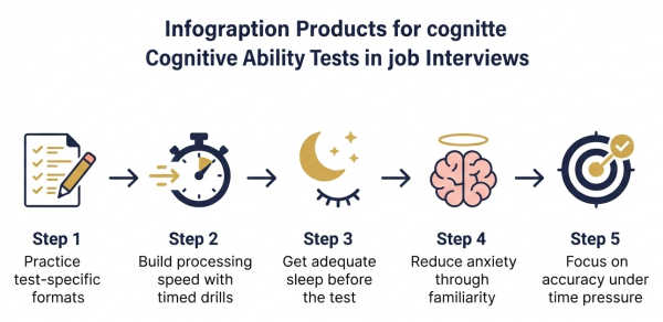How candidates should prepare for cognitive ability tests in job interviews — practice, speed, sleep, format familiarity