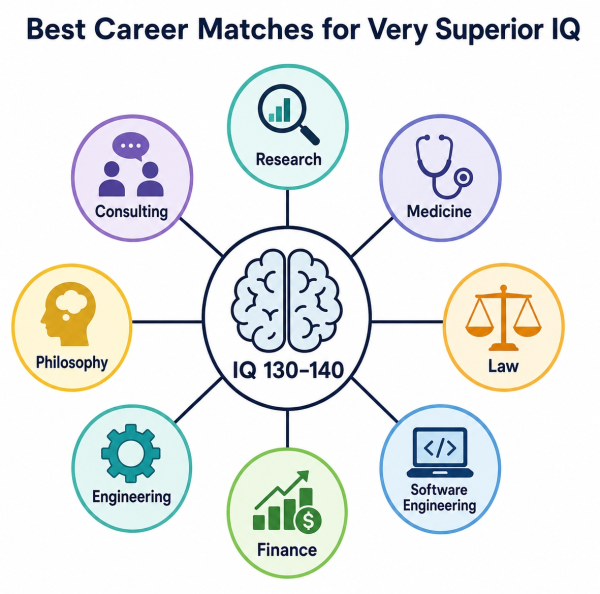 Overview of careers best suited to people with an IQ between 130 and 140 in the very superior range