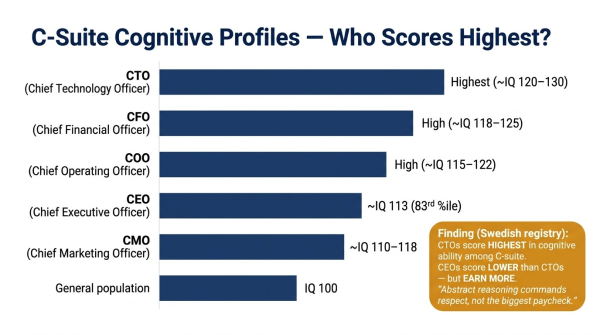 Comparison of estimated cognitive ability levels across C-suite roles showing CEO CTO CFO and other executive positions
