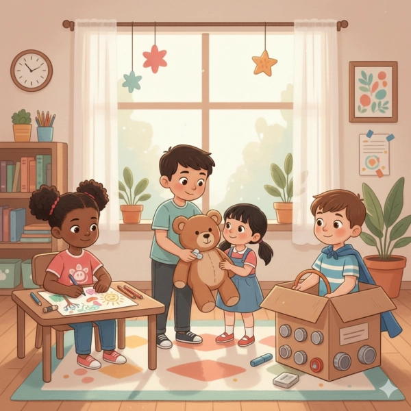 Child expressing creativity and emotional awareness through imaginative play or art