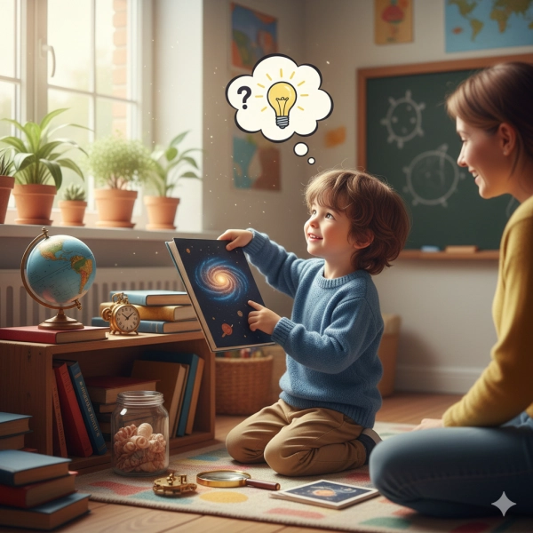 Child showing strong curiosity and interest in learning through asking questions and exploring