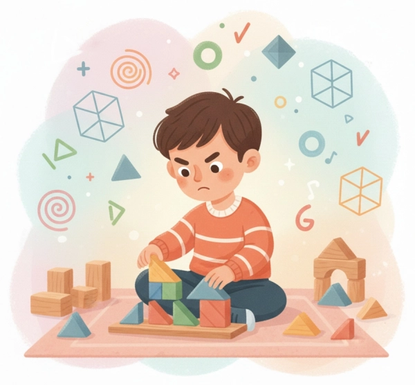 Child visual thinker solving puzzles and patterns using spatial and image-based reasoning