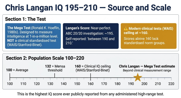 Chris Langan IQ 195 to 210 on population scale showing how rare this score is and what test produced it