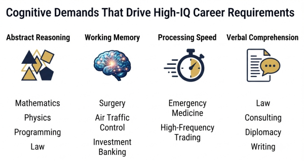 Cognitive demands of high-IQ careers — abstract reasoning, working memory, processing speed, verbal comprehension