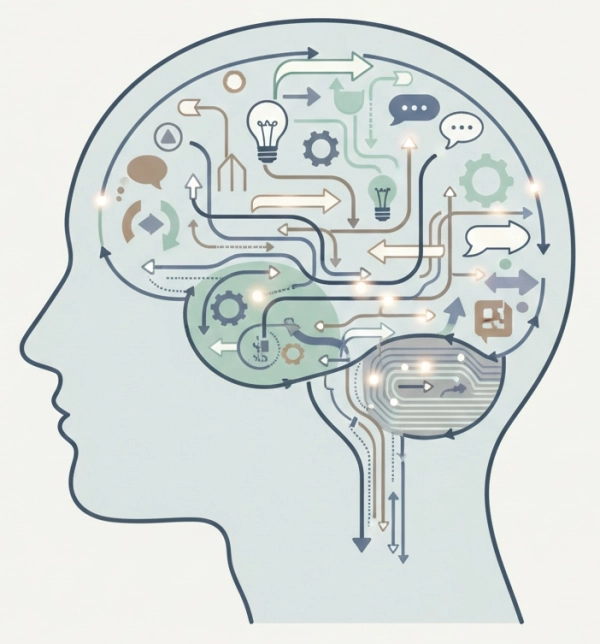 Illustration showing cognitive flexibility, adaptive thinking, and the ability to shift perspectives in changing situations