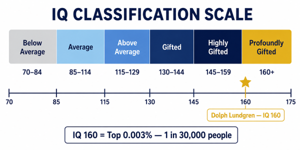 IQ 160 position on the population scale — top 0.003% where Dolph Lundgren sits