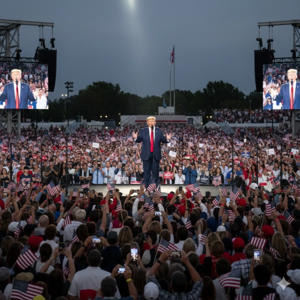 Donald Trump addressing a large crowd, illustrating persuasive communication and leadership beyond traditional IQ measures
