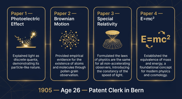 Einstein's Annus Mirabilis 1905 — four landmark papers in one year at age 26