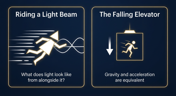 Einstein's thought experiments — visualizing riding alongside a beam of light, falling elevator
