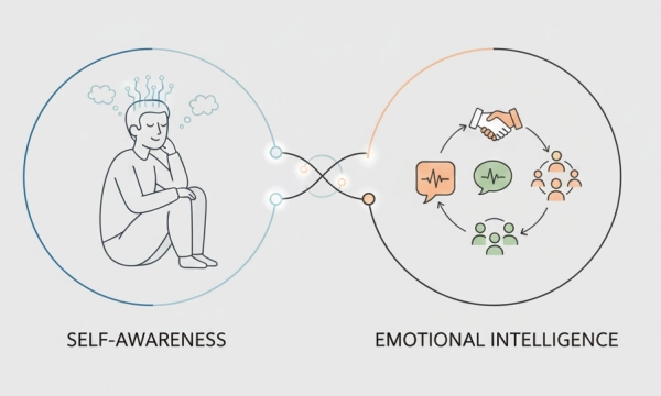 Emotional intelligence and self-awareness illustrated as interconnected skills shaping personal growth and leadership effectiveness