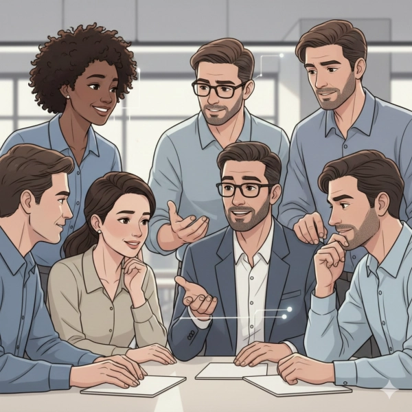 Illustration showing professionals interacting and communicating effectively, representing how emotional intelligence contributes to career success more than IQ