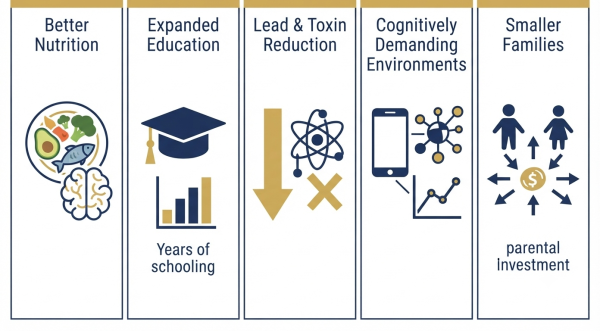 Five causes of the Flynn Effect — nutrition, education, lead reduction, cognitive demands, smaller families