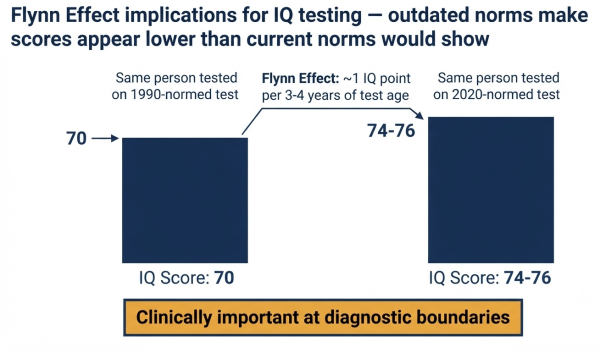 Flynn Effect implications for IQ testing — outdated norms make scores appear lower than current norms would show