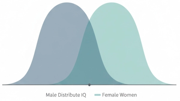 IQ distribution curve showing similar averages for men and women but slightly greater variability at extremes