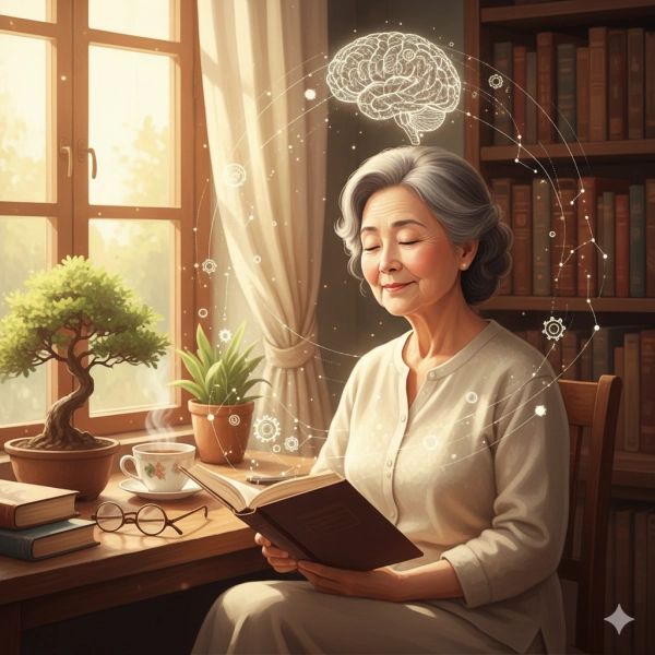 Illustration showing intelligence evolving with age, emphasizing wisdom and experience