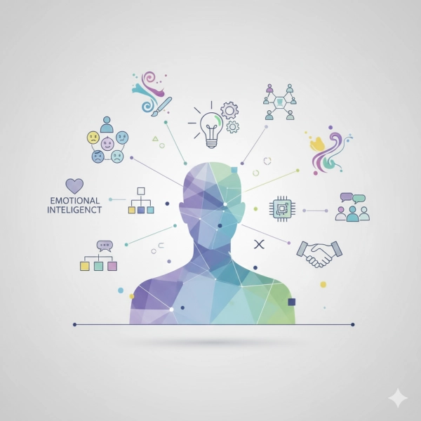 Visual representation of multiple forms of intelligence including emotional, creative, and analytical thinking