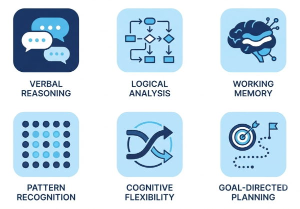 Cognitive traits at IQ 117 — verbal reasoning, logical thinking, working memory, problem-solving