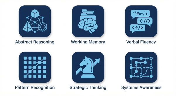 Cognitive traits at IQ 126 — abstract reasoning, working memory, verbal fluency, pattern recognition