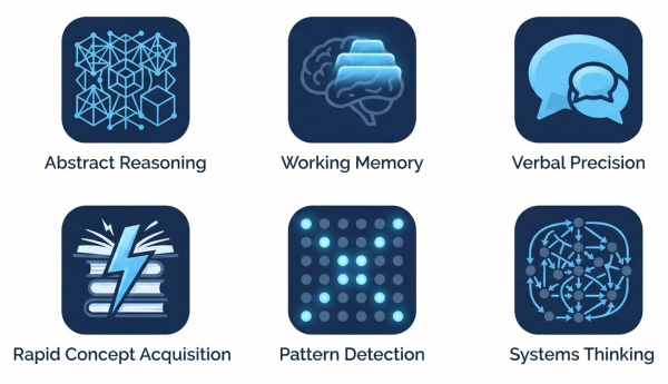Cognitive traits at IQ 129 — abstract reasoning, working memory, rapid learning, verbal precision