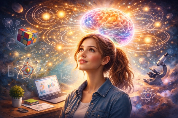 Illustration representing high-level intelligence and complex thinking associated with an IQ of 129