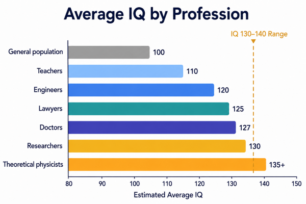 Chart showing how IQ 130 to 140 compares with average IQ in different professions and what this means for career fit