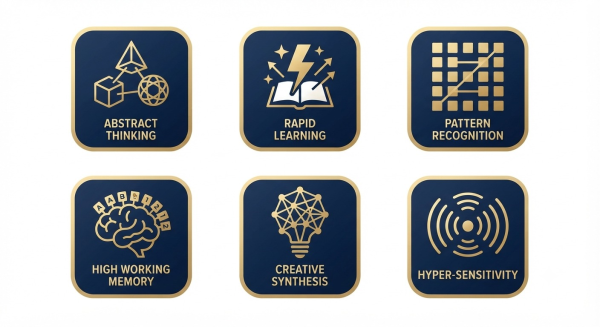 Cognitive traits of IQ 132 — abstract thinking, rapid learning, pattern recognition, working memory