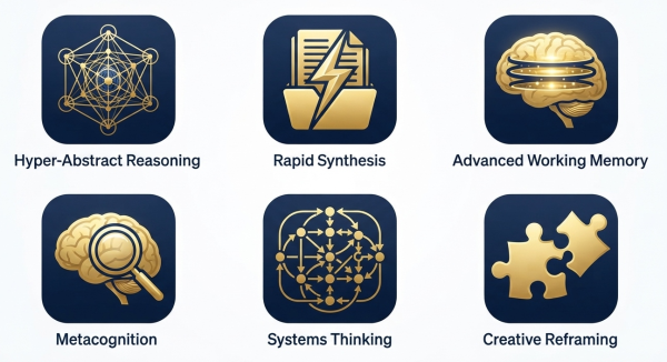 Cognitive profile at IQ 142 — hyper-abstract reasoning, metacognition, rapid synthesis, working memory