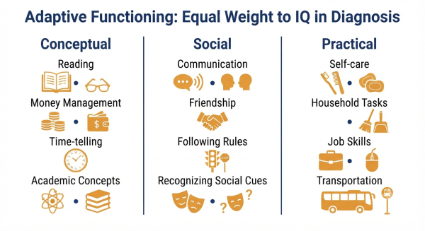 Adaptive functioning domains for IQ 70 — conceptual, social, and practical skills in daily life