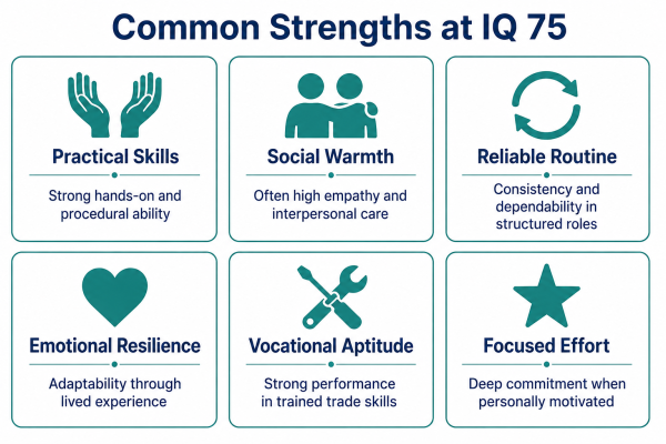Overview of practical and social strengths commonly associated with IQ 75 borderline range