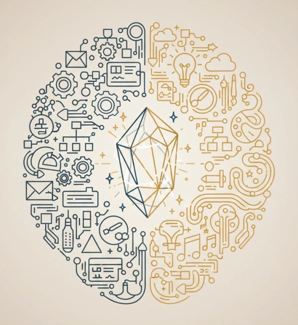 Illustration showing intelligence and creativity working together to create innovative ideas