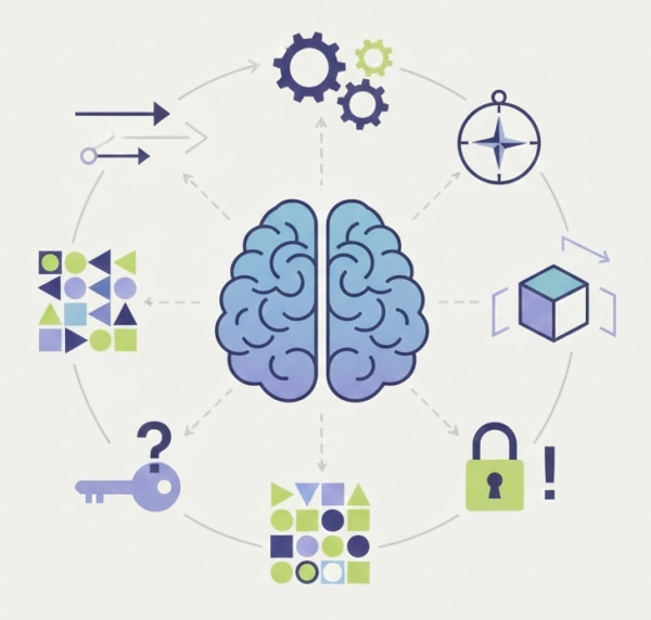 Visual representation of cognitive abilities measured by IQ tests such as reasoning, pattern recognition, and problem-solving