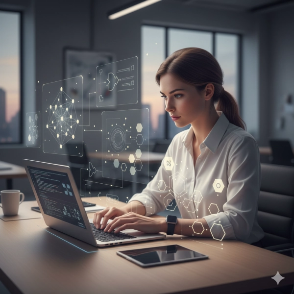 Illustration showing a software engineer learning programming concepts, representing how IQ supports learning but does not determine success in software engineering