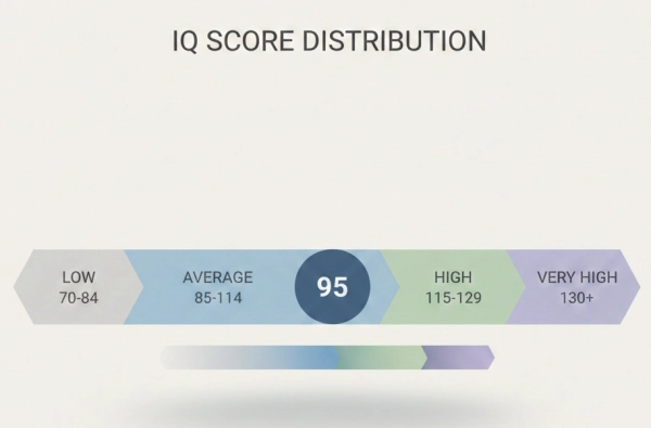 Visual representation of IQ score categories highlighting 95 as part of the average intelligence range
