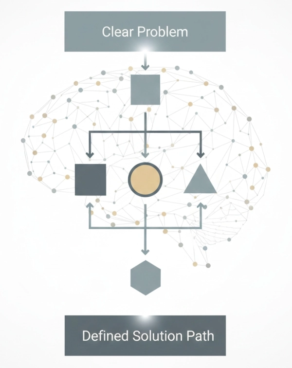Illustration showing how IQ supports structured and well-defined problem-solving tasks