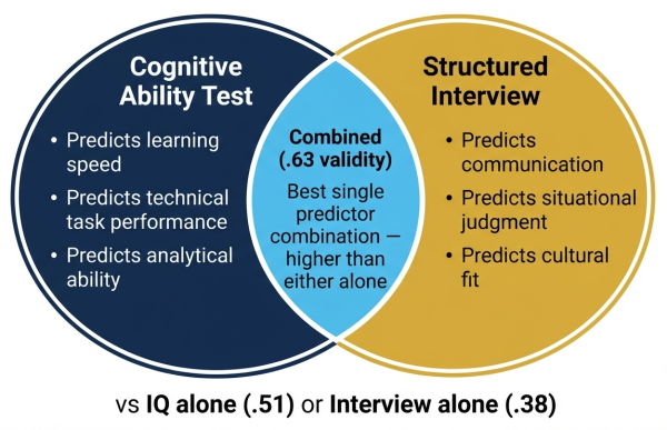 Combining IQ test with structured interview — higher predictive validity than either alone