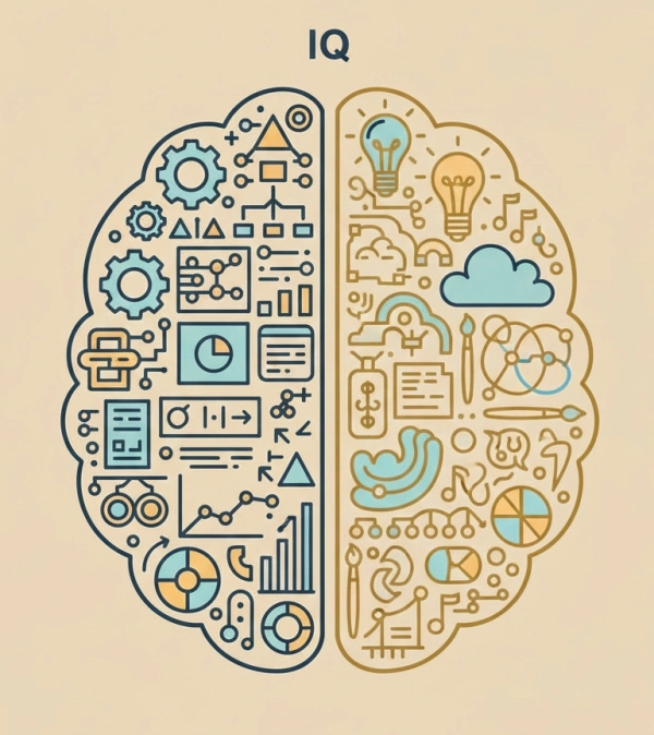 Illustration comparing IQ and creativity as two different but related cognitive abilities