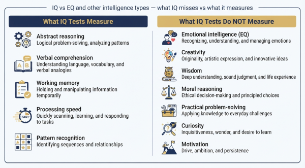 IQ vs EQ and other intelligence types — what IQ misses vs what it measures