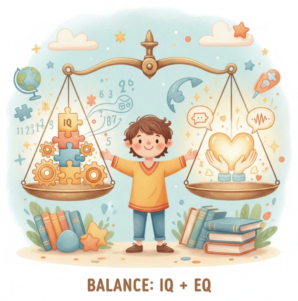 Illustration showing the balance between IQ and EQ in child development
