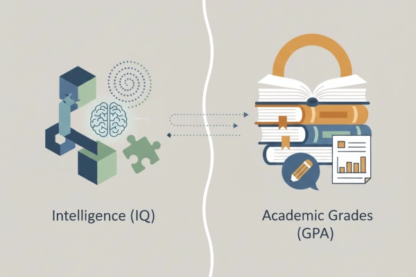 Illustration showing the conceptual relationship between IQ and GPA in academic performance
