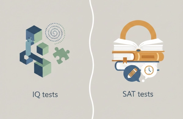 Conceptual comparison showing the difference between IQ scores and SAT scores
