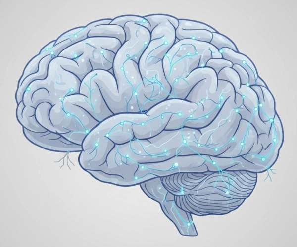 Illustration showing cognitive patterns related to low IQ, including problem-solving, memory, and thinking processes