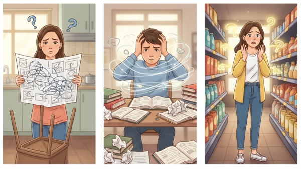 People experiencing learning, memory, and problem-solving challenges in everyday situations