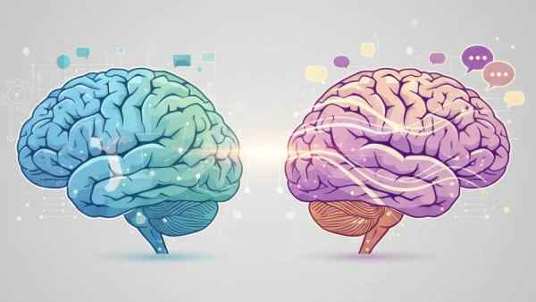 Illustration showing different cognitive strengths in men and women, including spatial, verbal, and emotional abilities