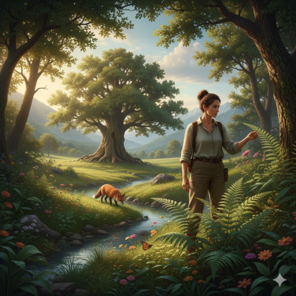 Illustration representing naturalistic intelligence and human connection with the natural world